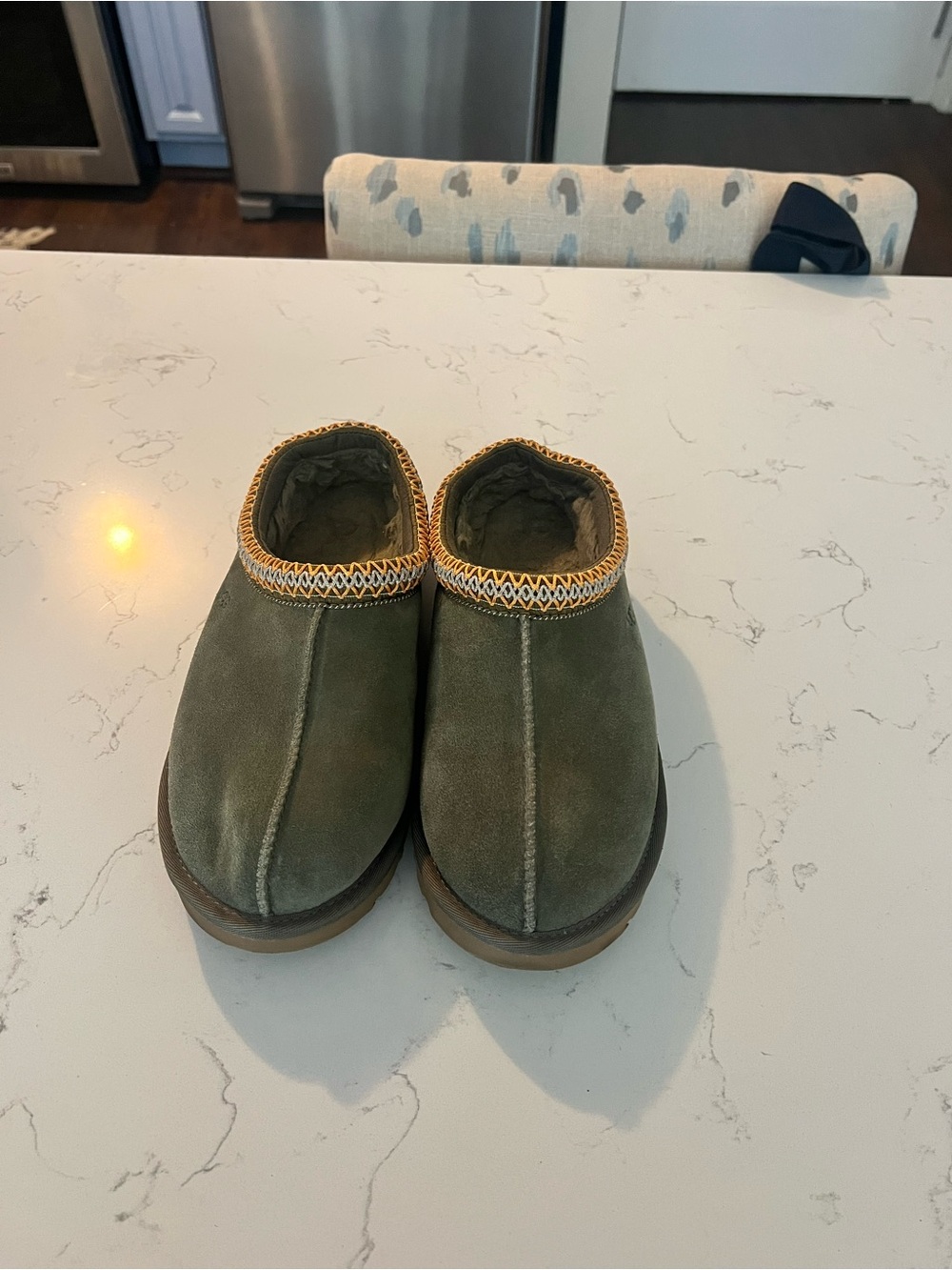 UGG Olive Green Suede Slip-On Clog with Contrast Trim